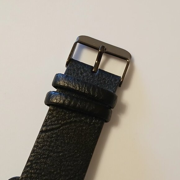 Cruise Club Men's Black Round Dial Wide Strap Faux Leather Band Watch - Picture 14 of 14